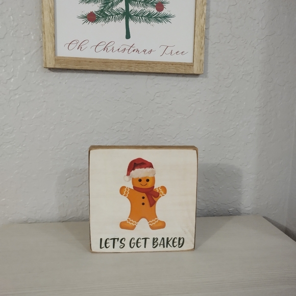 6" Gingerbread Man Sign Let's Get Baked Christmas Wooden Decor NEW - Picture 4 of 4